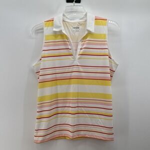 Izod Golf White Striped Sleeveless Blouse size XL V Neck Collar